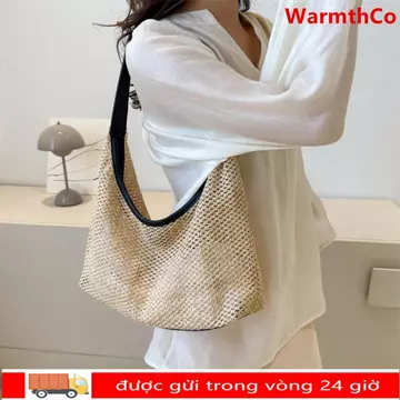 Women's Minimalist Woven Straw Bucket Bag