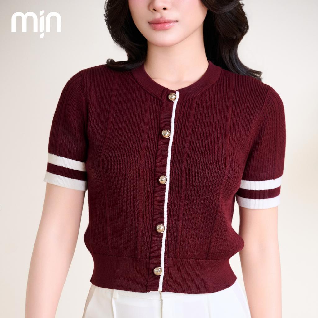 Áo Cardigan Dệt Kim Phối Line, Tay Ngắn, Bo Eo, Chất liệu Cao cấp, thời trang nữ MỊN PL17