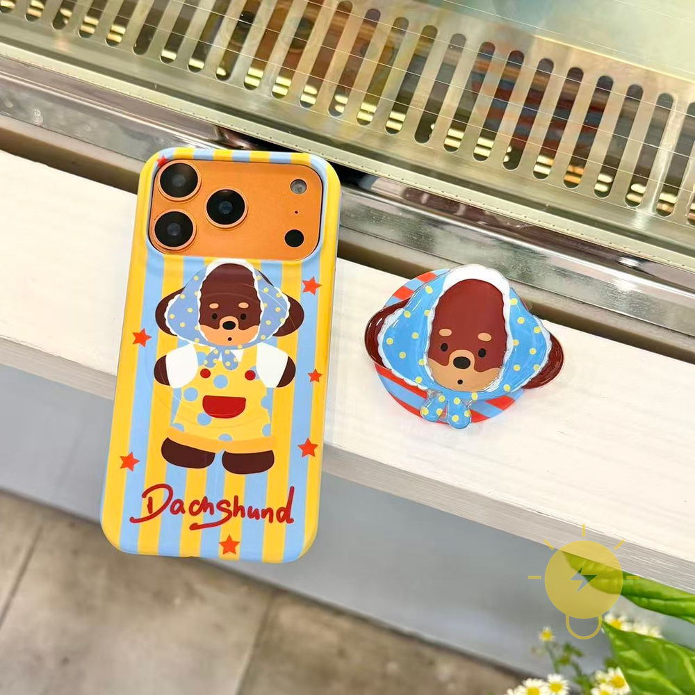Phone Case For iPhone 17 Pro Max 16 15 PC with Griptok Dog Puppy with Griptok Stripe Hard Aesthetic Korean Cute