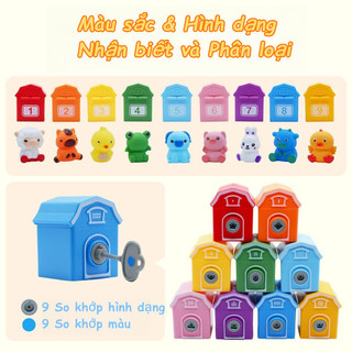 【BabyJoy】Bộ tàu hỏa trang trại Montessori,đồ chơi ghép cặp dạy số,màu sắc và hình khối,phát triển vận động tinh cho trẻ