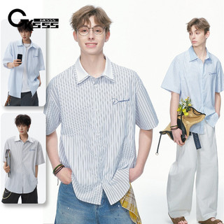 Áo sơ mi nam GKSSS tay ngắn phong cách Hàn Quốc hợp thời trang sọc thêu phong cách unisex