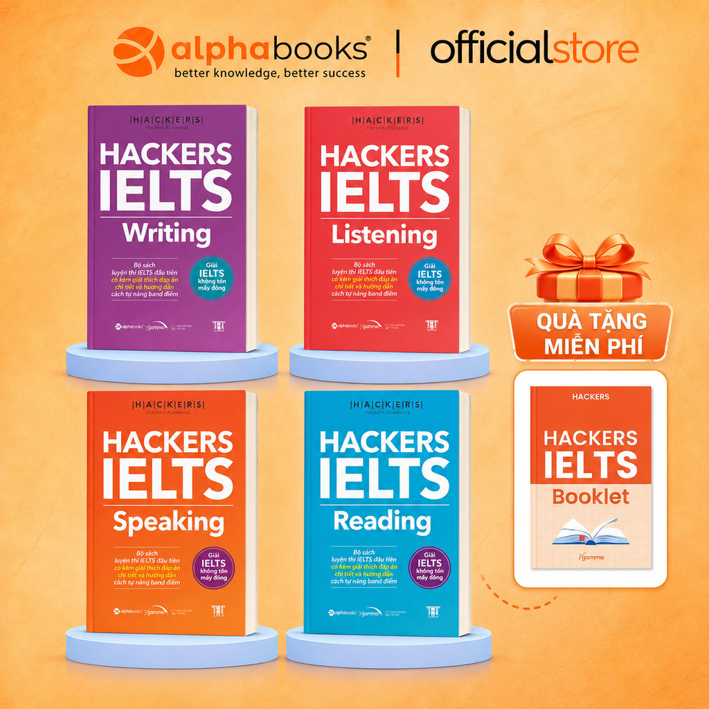 Sách lẻ/Combo: Trọn Bộ 4 Cuốn Hackers IELTS (Listening + Reading + Speaking + Writing) (Gamma Books)