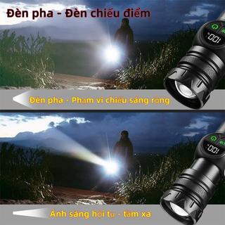 Đèn pin LED laser trắng thông minh màn hình kỹ thuật số COB chiếu sáng cạnh bên, nguồn sáng kép, chống nước
