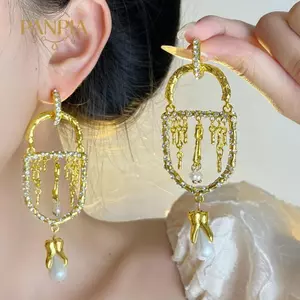 PNPIA- Vintage Kim Loại Thả Tòn Ten Ngọc Trai sel Bông Tai Nữ Trang Sức Thời Trang Quà Tặng Tuyệt Vời Tuyên Bố Bông Tai Phụ Kiện
