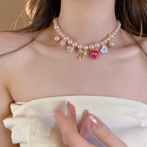 Kim Cương Trái Tim Nơ Ngọc Trai Vòng Cổ Ngọt Ngào Thời Trang Xương Đòn Cổ Phù Hợp Với Nữ