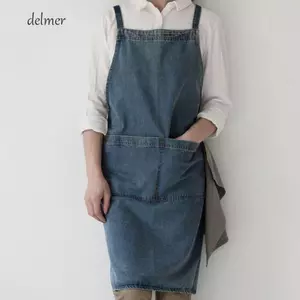 Tạp dề denim nữ DELMER, Tạp dề quảng cáo chống dầu denim đã giặt, Túi giải trí Làm dày thợ cắt tóc Quần áo làm việc tại nhà bếp