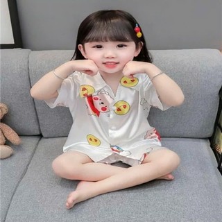 Bộ quần áo cộc tay pijama lụa thoáng mát cho bé gái từ 9-33kg