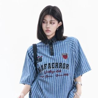 Chất lượng cao denim thêu mùa hè ngắn tay áo