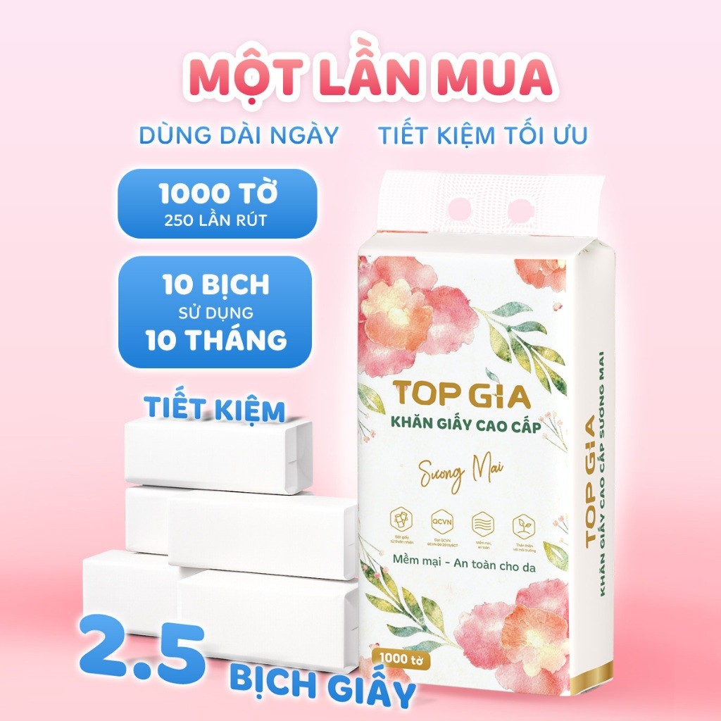 Khăn giấy Cao cấp Sương Mai TopGia Thung 12/10/5 1000 tờ dày dai mềm mịn thấm hút tốt