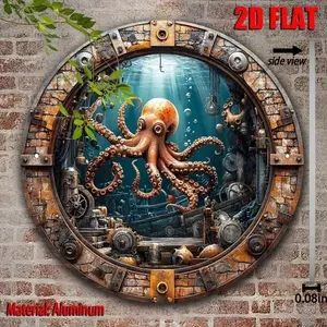 HELLOYOUNG Nghệ thuật treo tường bạch tuộc Steampunk, Dấu hiệu thiếc kim loại cổ điển để trang trí phòng khách