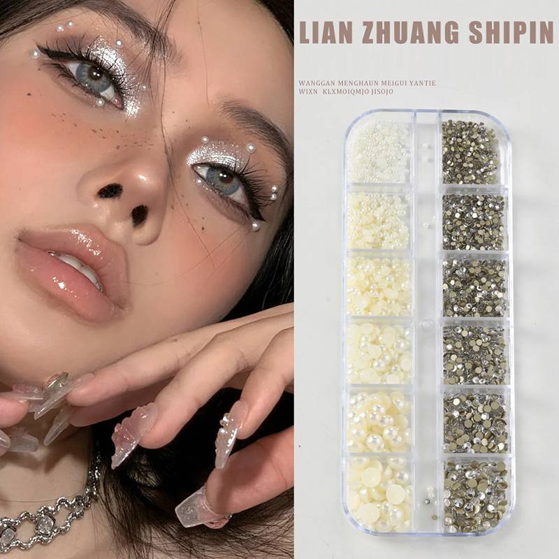 Tinh thể cá tuyết tự dính mặt & cơ thể đá quý dán Rhinestone lễ hội trang điểm hình xăm