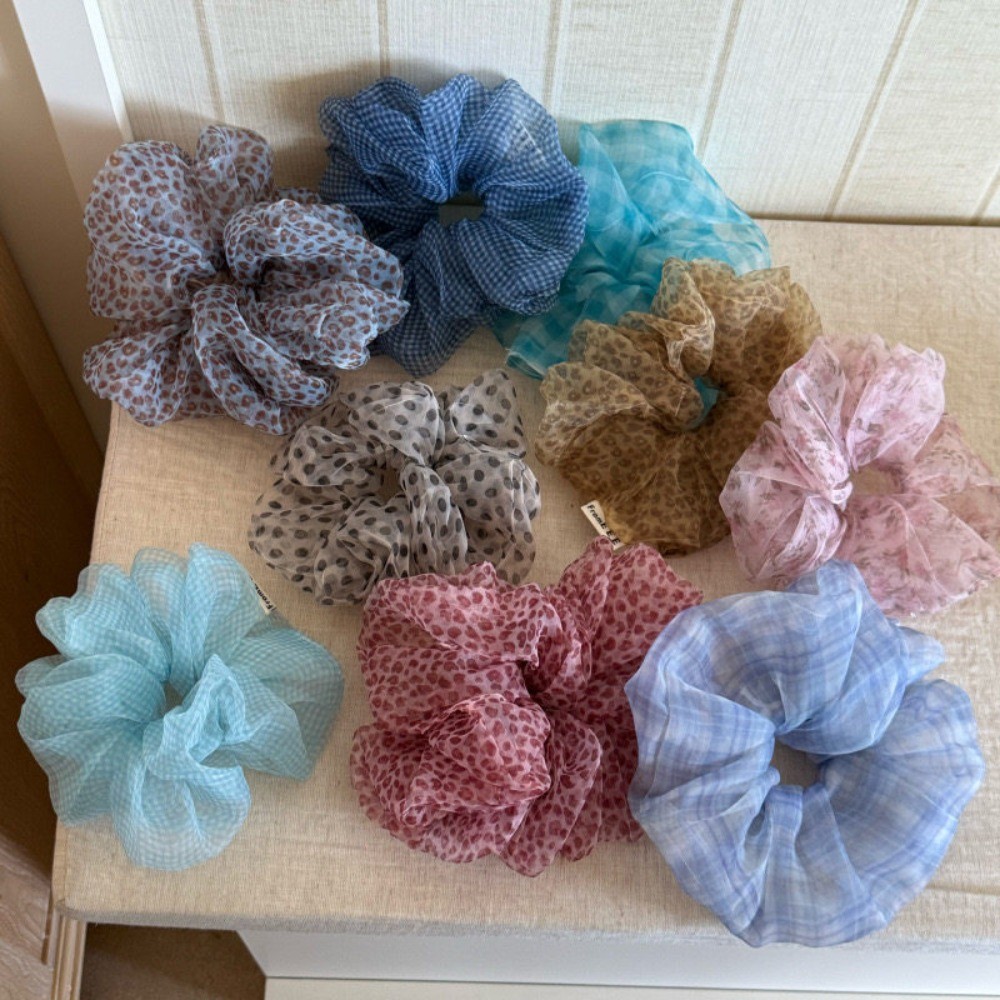 Hululu / Phong Cách Xanh Kẻ Sọc Chấm Bi Organza Tóc Vòng Ruột Lớn Đầu Dây Tính Khí Ngọt Ngào Đầu Dây Hoa Tóc Phụ Kiện Tóc