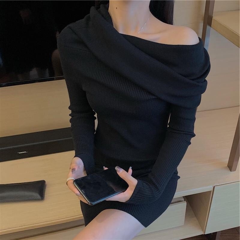 Đầm body trễ vai đỏ mặc noel mặc tết đều đẹp chất gân tăm VANISA DA001