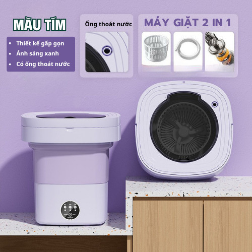 Máy Giặt Mini Di Động, Vắt Khô Nhanh, An Toàn, Khử Khuẩn Ánh Sáng Xanh.