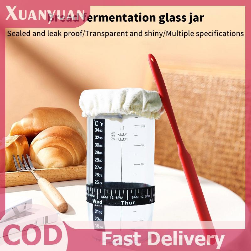 XUAN Glass Sourdough Starter Jar Kit 730ml Hộp đựng lên men Bình đựng bột miệng rộng cho nhà bếp Nướng thực phẩm Bảo quản VN