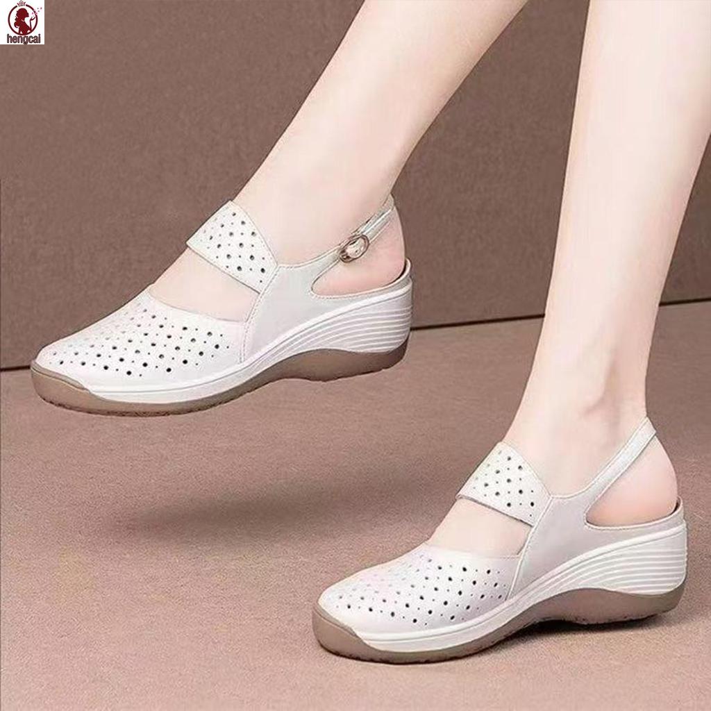 Phụ Nữ Mùa Hè Ngoài Trời Dép Đầu Tròn Nêm Thoải Mái Chống Trơn Trượt Sandal Cho Câu Lạc Bộ Công Sở Dự Tiệc Cưới Mặc