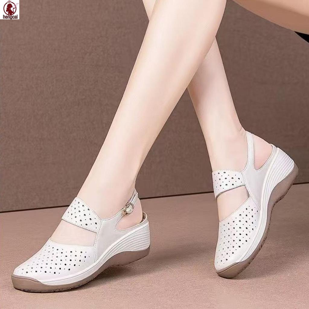Phụ Nữ Mùa Hè Ngoài Trời Dép Đầu Tròn Nêm Thoải Mái Chống Trơn Trượt Sandal Cho Câu Lạc Bộ Công Sở Dự Tiệc Cưới Mặc
