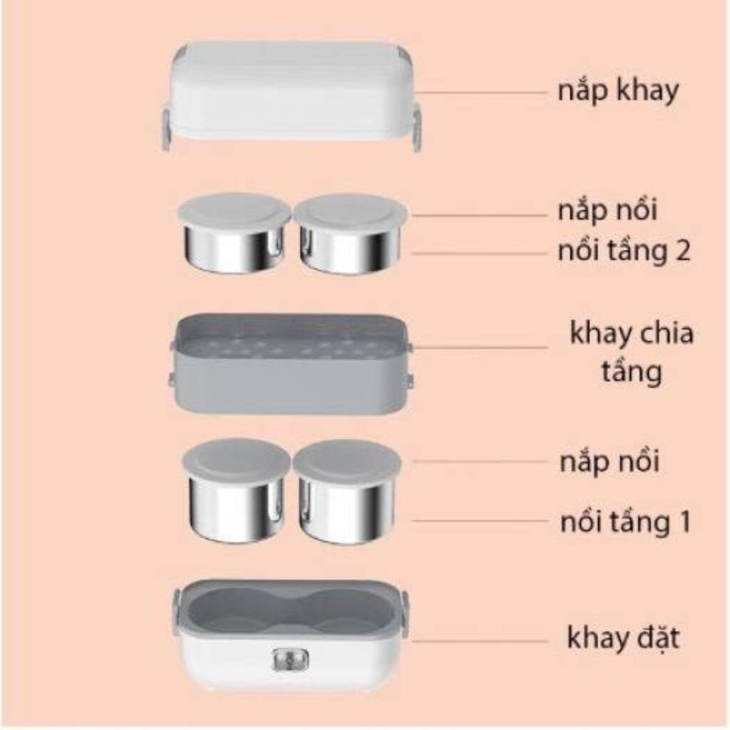 Hộp Cơm Cắm Điện Văn Phòng 2 Tầng 4 Bát Inox Hâm Nóng, Giúp Giữ Nhiệt, Nấu Chín Thức Ăn Tiện Lợi