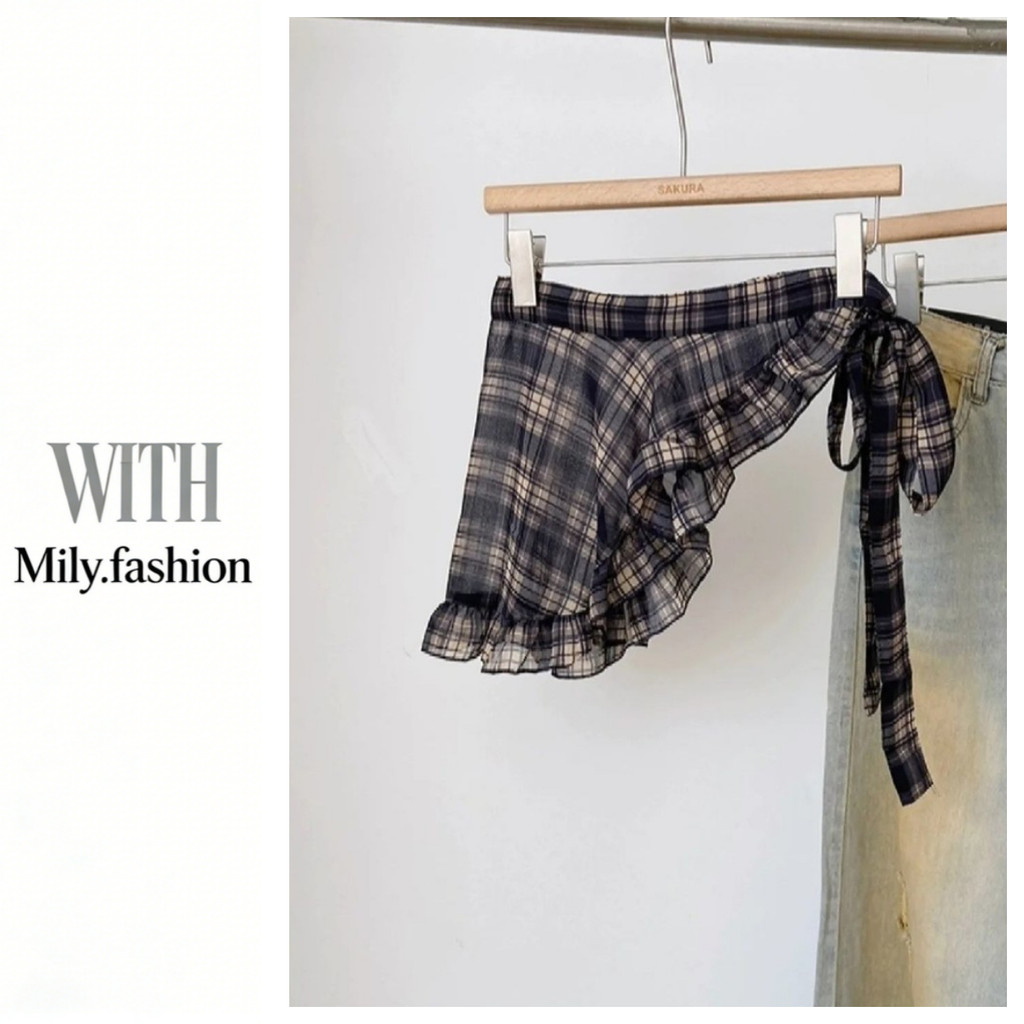 Milyfashion Tất Cả Trận Đấu Voan Kẻ Sọc Ren-Up Mông Rèm Retro Nấm Cạnh Mỏng Hơn Nhìn Váy Quần Áo Nữ