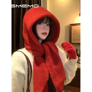 MISMEMO Mũ Dệt Kim Đỏ Nữ Thu Đông Năm Mới Bảo Vệ Tai Có Mũ Trùm Đầu Yếm Giữ Ấm Balach Lafa Mũ