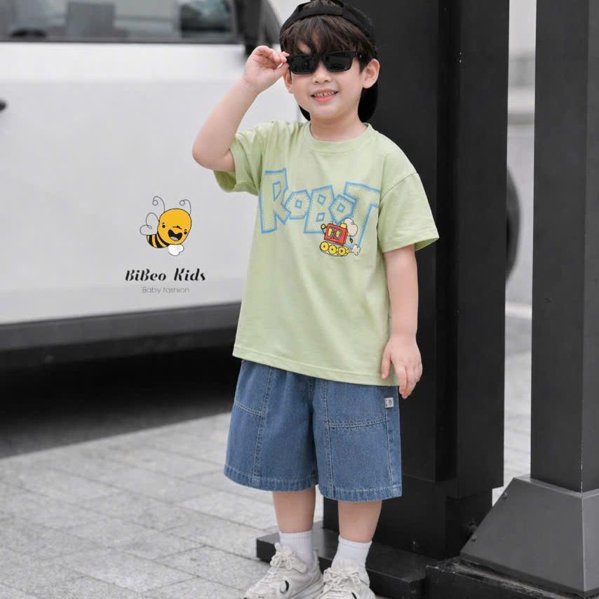 [BiBeo Kids]Bộ quần áo cộc tay ROBOT TINH NGHỊCH quần Bò áo chất COTTON 4 chiều siêu co giãn