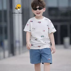 Bộ quần áo cộc tay BIỂN BÁO VÀ Ô TÔ quần Bò thêu áo chất COTTON 4 chiều siêu co giãn