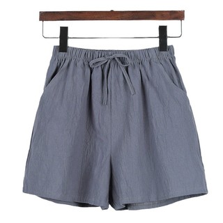 Quần short vải lanh màu trơn dành cho nữ có túi và dây rút 0513