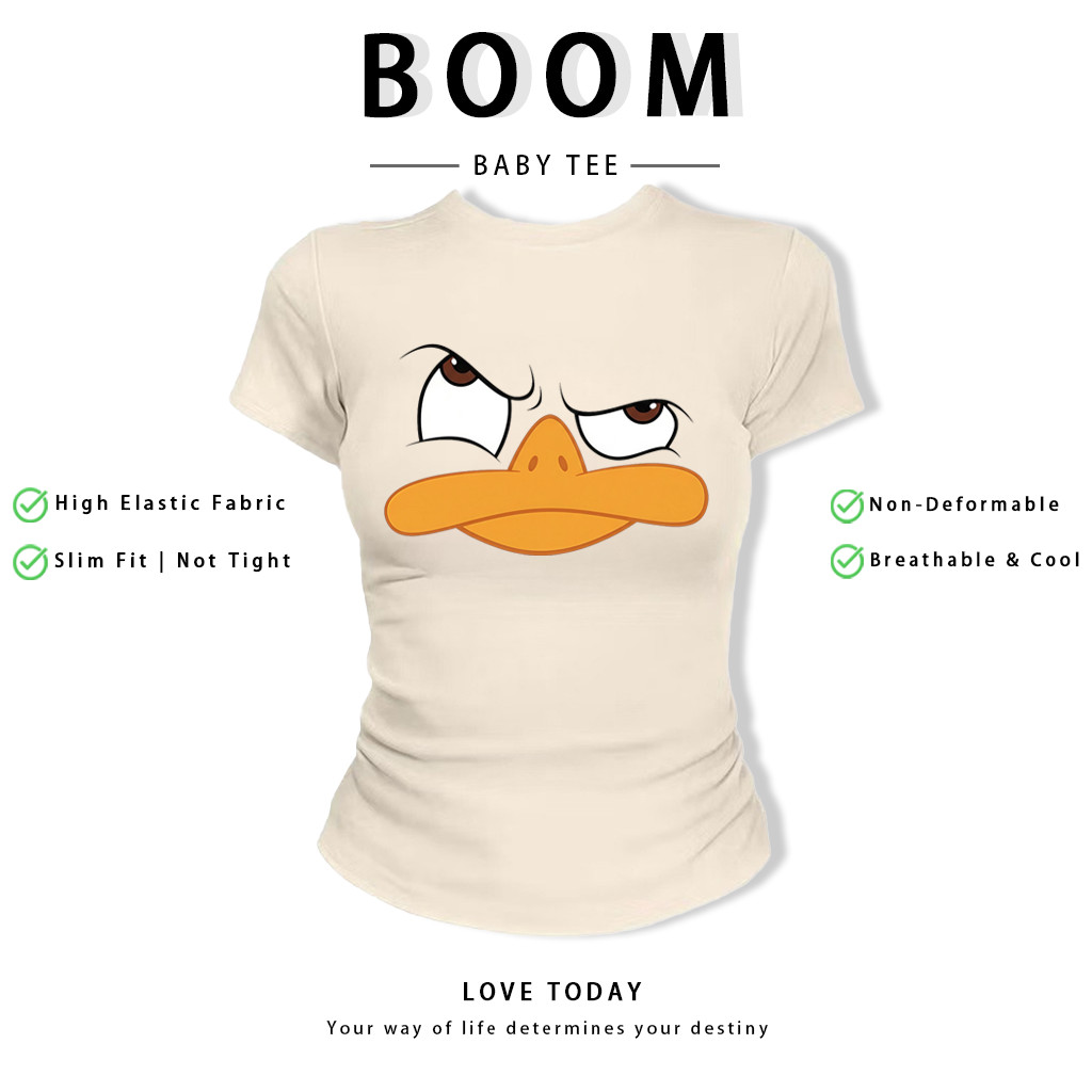 BOOM Áo Baby Tee Nữ Cotton Ôm Body-Áo Thun Ngắn Tay Y2K In Hình PhongCách Mùa Hè, Cổ Tròn Hàng Đầucách hàn quốc phongC63