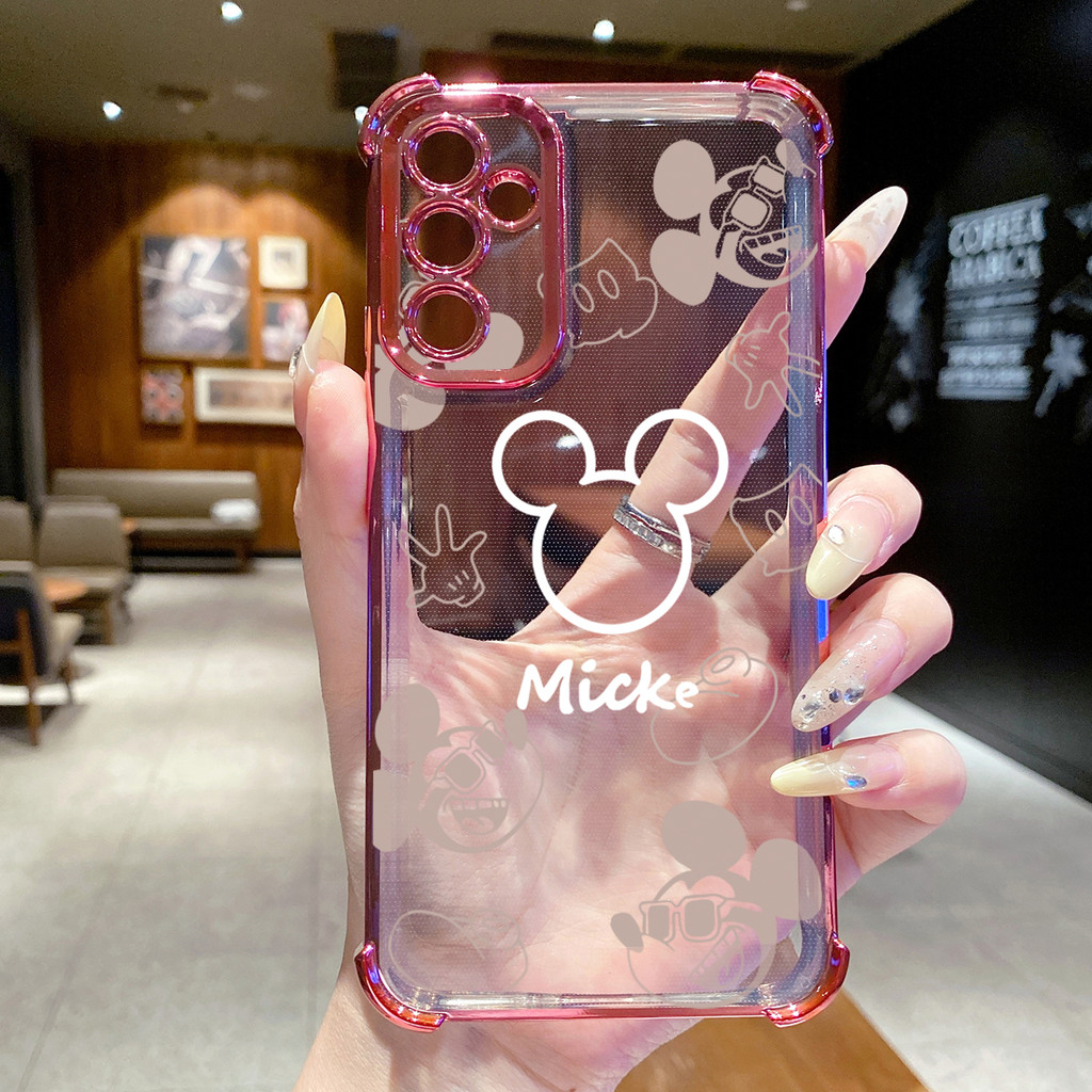 Tương thích với Samsung Galaxy A17 A07 A15 A05 A35 A55 A14 A34 A56 A36 A06 A16 Thời Trang Vẽ Chuột Mickey Minne Vỏ Mạ Trong Suốt Chống Rơi