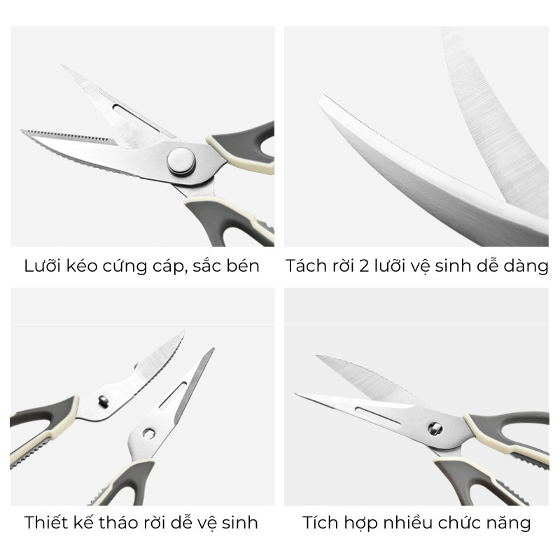 Bộ 2 Kéo Nhà Bếp Đa Năng KOOBEE Inox 420 Cao Cấp - Kéo Cắt Gà Tách Rời Dễ Vệ Sinh, Tay Cầm Silicon Chống Trượt | 384