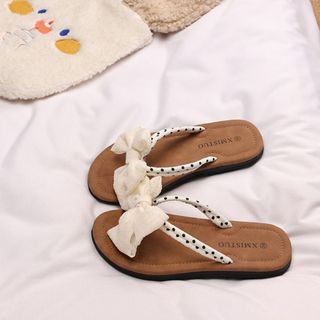Dép Xỏ Ngón Nữ Đế Xuồng Quai Nơ Chấm Bi MAISON, Dép Kẹp Đi Biển Đế Êm Chống Trơn Cao 3-5cm