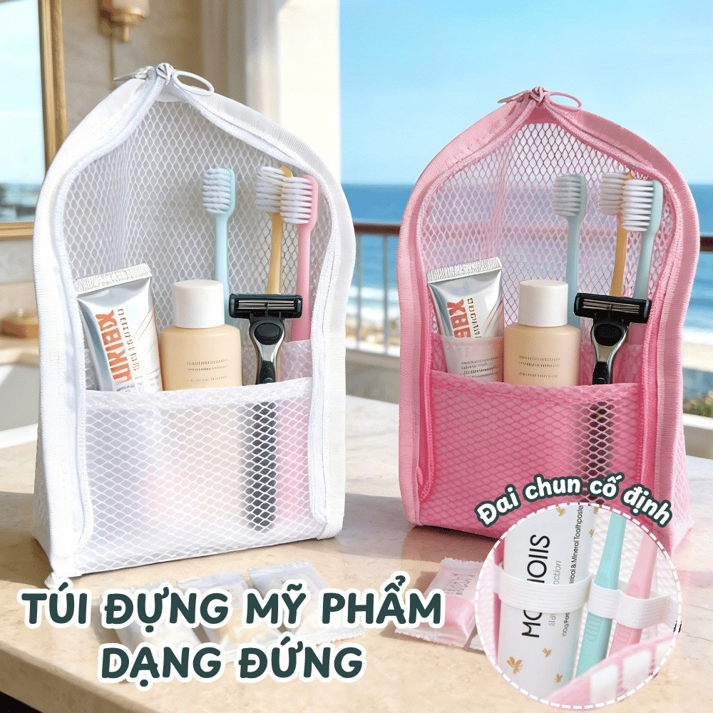 Túi Lưới Đựng Đồ Cá Nhân Du Lịch Tự Đứng Dino, Túi Đựng Mỹ Phẩm Gấp Gọn Chống Nước, Đựng Đồ Vệ Sinh Tiện Lợi