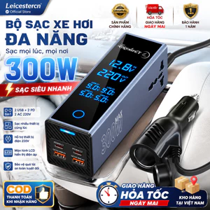 Bộ sạc ô tô 300W công suất cao 6 cổng 2AC 2USB 2Type-C sạc nhanh màn hình LED 12V/24V
