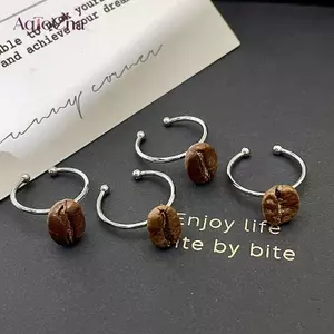 AqToCna Sáng Tạo Dễ Thương Cà Phê Hạt Bông Tai Thiết Kế Niche Cà Phê Hạt Nhẫn Người Yêu Cà Phê Quà Tặng AqToCna
