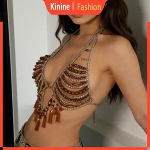 KIN Body Chain Bra Đính Hạt Ngực Dây Xích Phụ Kiện Cơ Thể Trang Sức Cho Raves Clubwear
