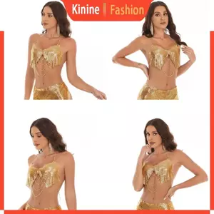 KIN Không Tay Tua Rua Lấp Lánh Kim Sa Lấp Lánh Cami Crop Spaghetti Dây Đeo Đảng Áo