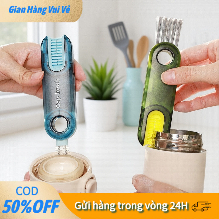 [48h] [COD] Bàn Chải 3 Trong 1 Vệ Sinh Cốc Ly - Đầu U, Xoắn, Cứng, Xoay 1 Chiều, Phù Hợp Bình Sữa, Tách Trà​
