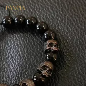 PNPIA- Mới Sang Trọng Đính Hạt Đá Đầu Lâu Trang Trí Vòng Tay Phụ Kiện Vòng Tay Nam Màu Tối