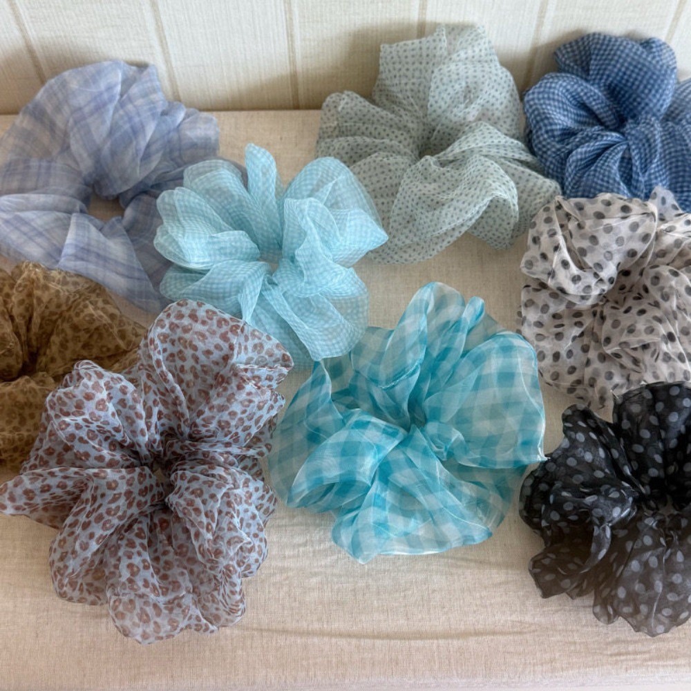 Hululu / Phong Cách Xanh Kẻ Sọc Chấm Bi Organza Tóc Vòng Ruột Lớn Đầu Dây Tính Khí Ngọt Ngào Đầu Dây Hoa Tóc Phụ Kiện Tóc