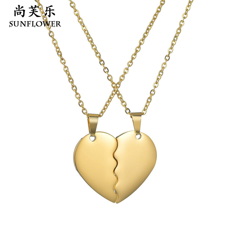 Dây chuyền cặp đôi hình nửa trái tim bằng thép không gỉ bóng, thời trang cho chuỗi xương đòn Z3HZ