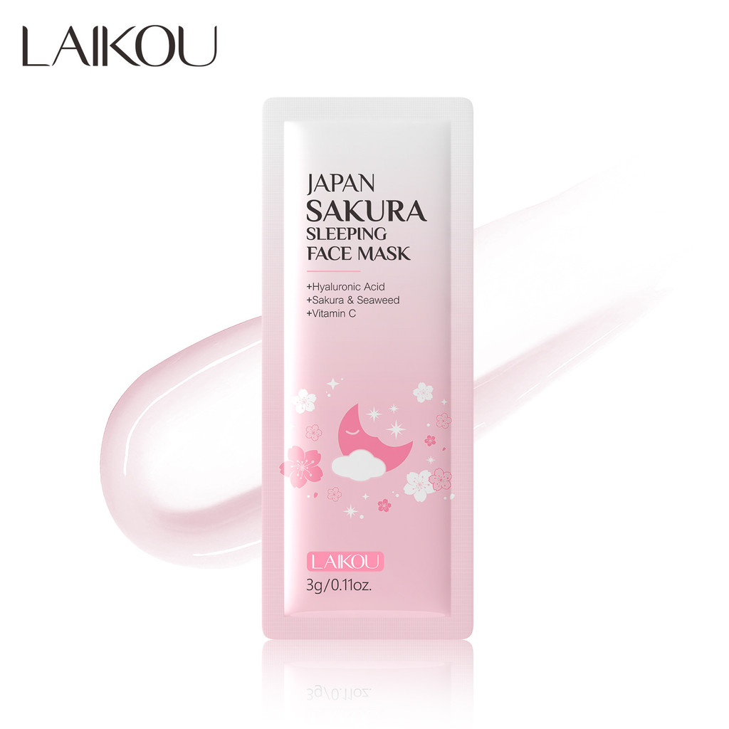 LAIKOU LAIKOU Cherry Blossom Sleeping Mask Sheet 1 Piece 3g Làm sạch lỗ chân lông Mặt nạ ngủ tiếng Anh đầy đủ