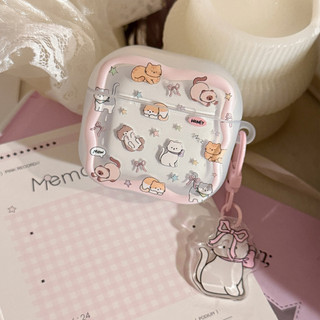 [Sheren] Vỏ tai nghe mặt dây chuyền hình mèo màu hồng mềm mại dễ thương Thích hợp cho vỏ bảo vệ tai nghe AirpodsPro1 / 4