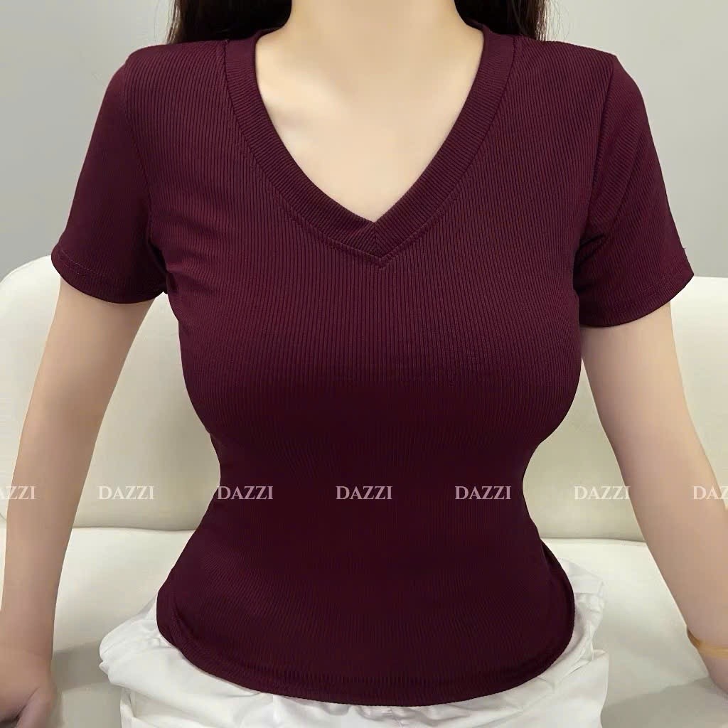 ÁO Thun Cộc cổ tim tay ngắn ôm body cotton tăm phong cách Hàn Quốc tôn dáng nữ M998 Kenco clothing