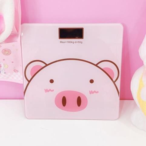 Cân điện tử sức khỏe hình heo hồng, mặt kính cường lực, cảm biến 4 điểm, kết nối bluetooth