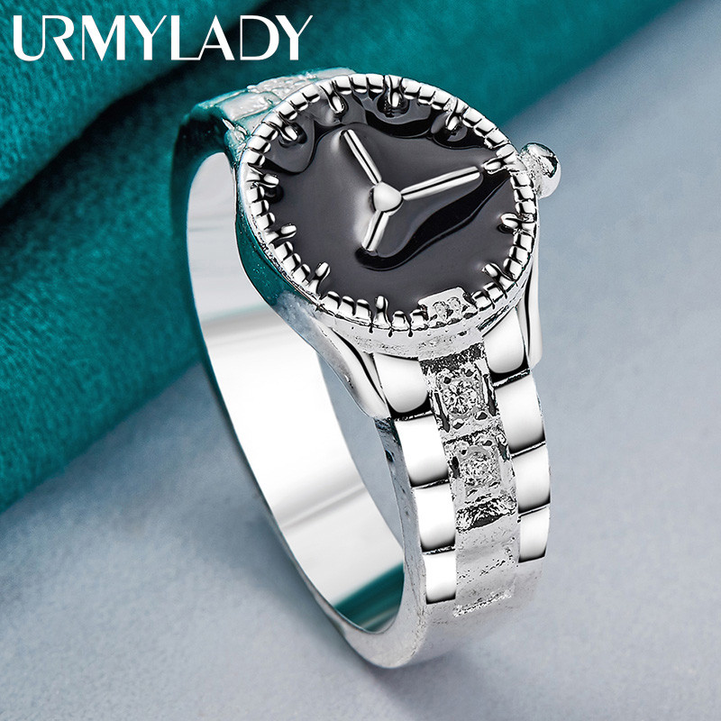 Đồng hồ đeo tay bằng bạc URMYLADY 925 7-10 # Nhẫn dành cho nữ Tiệc cưới Trang sức quyến rũ thời trang