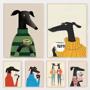 Hiện Đại Whimsical Động Vật Greyhound In Poster Nhiều Màu Sắc Chó Dễ Thương Cà Phê Canvas Tranh Treo Tường Nghệ Thuật Cho Phòng Khách Trang Trí Nhà Cửa