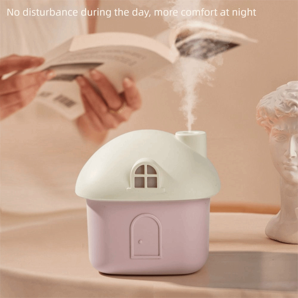 Máy tạo độ ẩm không khí cầm tay SILKPULSE, Máy khuếch tán tinh dầu hình ngôi nhà hoạt hình chiếu sáng đầy màu sắc, Bình nước 300ml dễ thương 2 chế độ Máy phun sương Nano để bàn Máy phun sương mát Sử dụng tại nhà