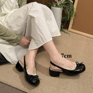 ROSA - Giày cao gót nữ 7 cm chất da bóng mix ren- giày cao gót nơ da bóng mã CG-0740
