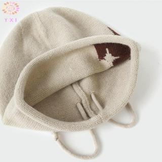 Y.X.I Beanie Hoa Văn Ngôi Sao Dây Rút, Retro Knitted, Ấm Áp Thu Đông, Bảo Vệ Tai