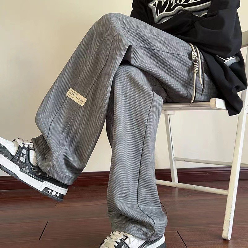 Mùa Xuân Mùa Hè Mỏng Phong Cách Drape Quần Ống Rộng Nam Quần Cao Cấp Phong Cách Mỹ Teen ins Dạo Phố Quần Thể Thao 0RXL